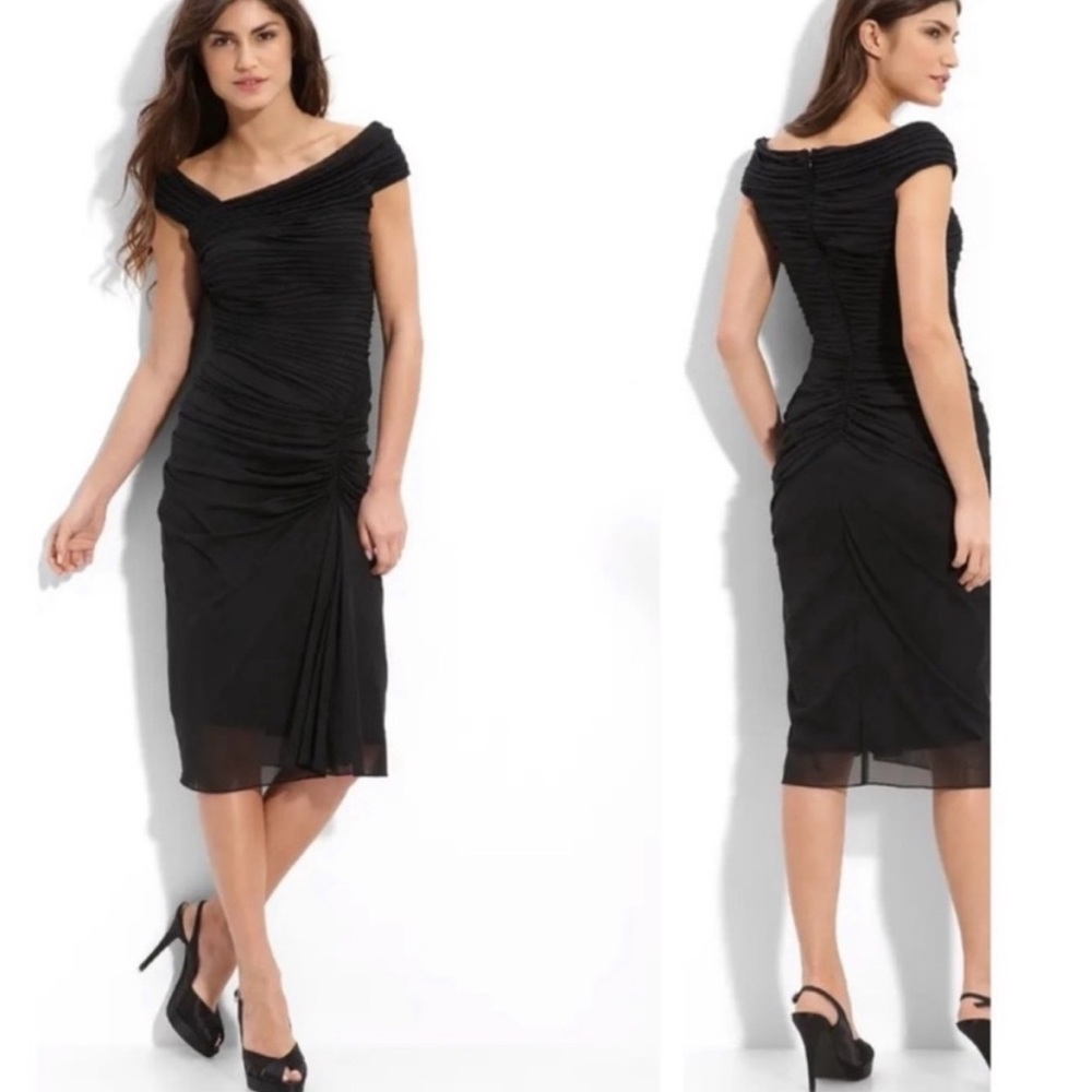 Tadashi Shoji Asymmetrical Ruched Mesh Dress S
